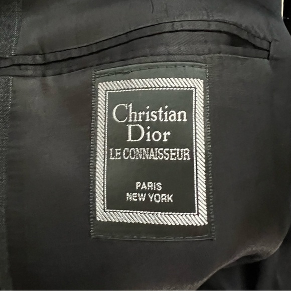 Christian Dior Vintage Wool Double Breasted Pinstripe Charcoal Suit Jacket XL - Picture 8 of 11
